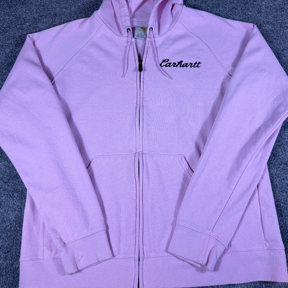 Carhartt Womens Pink Full Zip Hoodie Script Logo Sweatshirt WK149 FPL Large